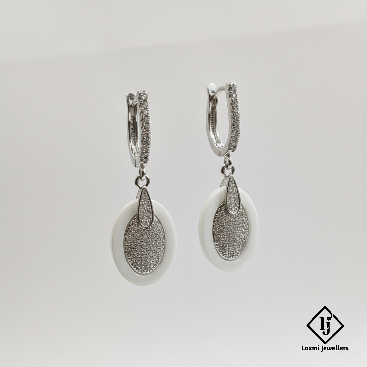 925 Sterling Silver Bali Style White Oval Drop Earrings | Designer Silver Earrings for Women