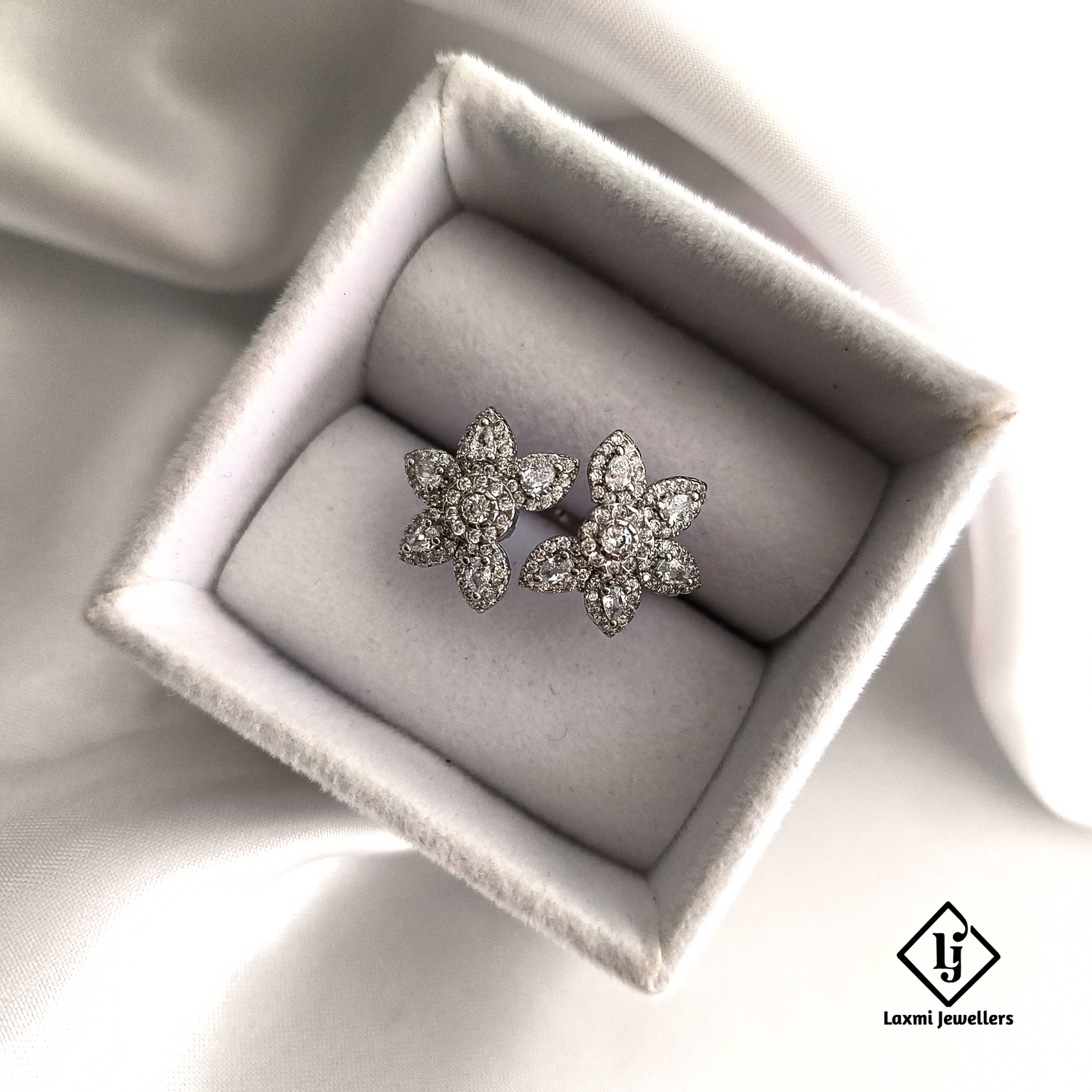 Floral CZ Diamond Ring in 925 Sterling Silver | Laxmi Jewellers