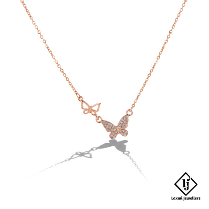 Rose Gold Butterfly Pendant Necklace for Women | Designer Crystal Butterfly Chain
