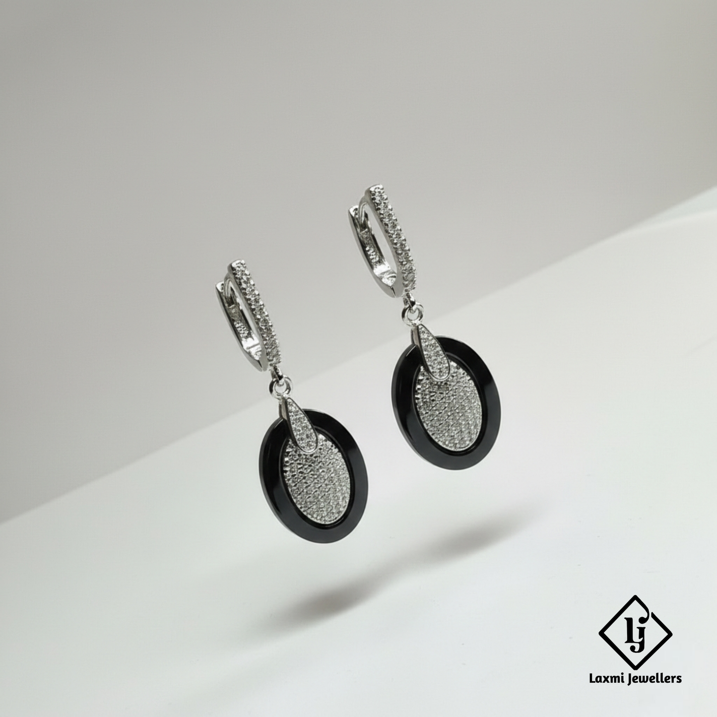 925 Sterling Silver Bali Style Black Stone Oval Drop Earrings | Designer Silver Earrings