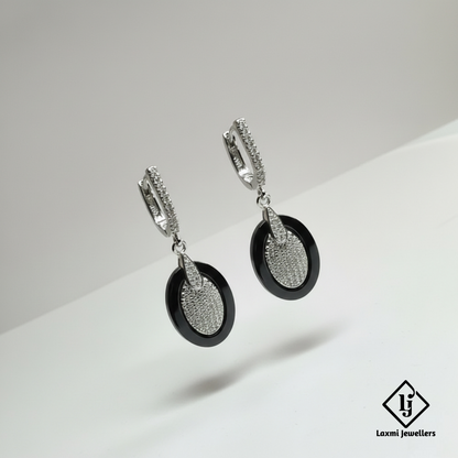 925 Sterling Silver Bali Style Black Stone Oval Drop Earrings | Designer Silver Earrings