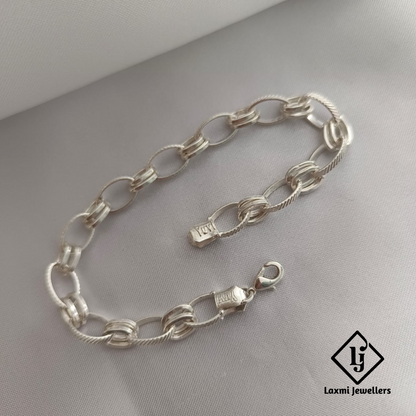 925 Sterling Silver Men's Chain Bracelet | Designer Oval Link Bracelet by Laxmi Jewellers