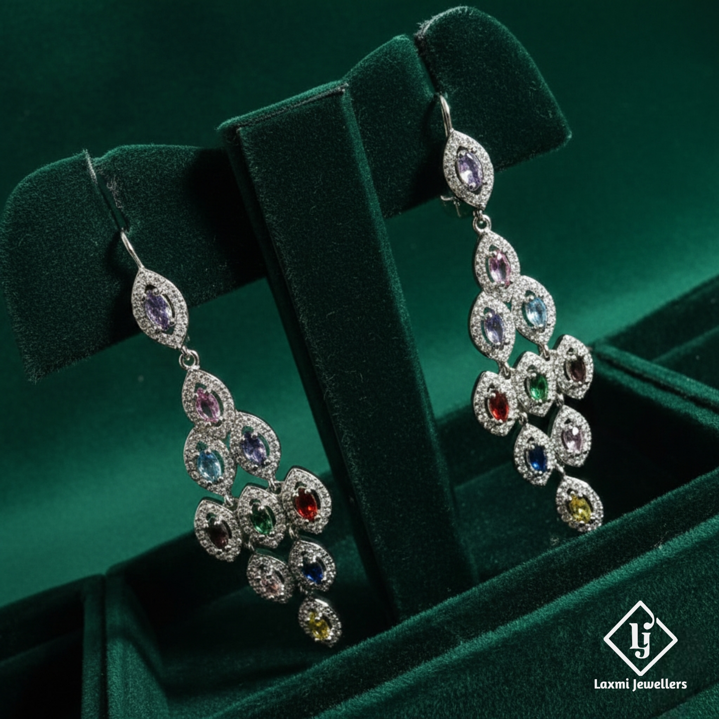 925 Silver Multicolour Stone Dangler Earrings for Women | Designer CZ Party Wear Earrings
