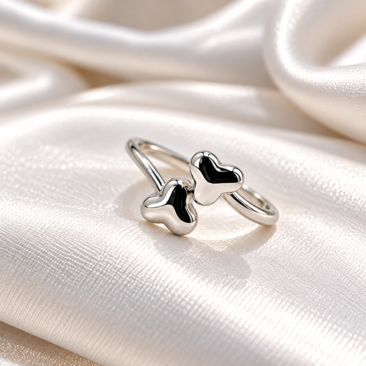 Double Heart Silver-Tone Ladies Ring for Women | Stylish Heart Design Ring – Laxmi Jewellers