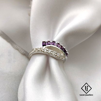 925 Sterling Silver Amethyst and CZ Stone Ring – Elegant Birthstone Jewelry
