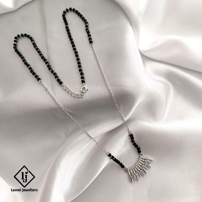 925 Silver Mangalsutra Necklace with Crystal Pendant | Handmade Designer Jewelry