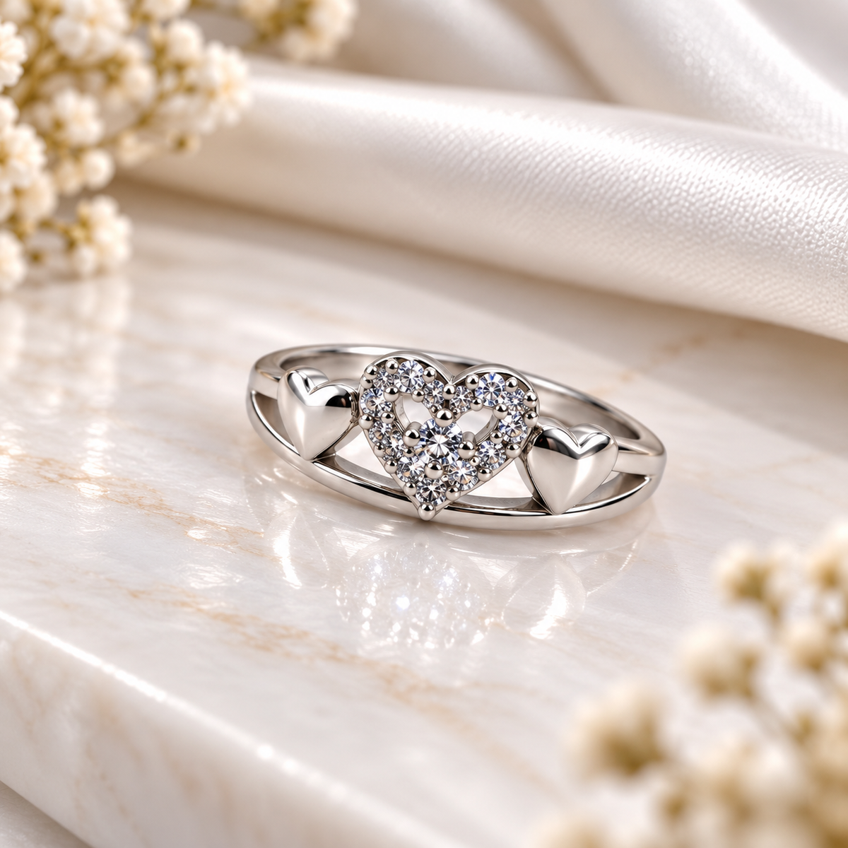 Elegant Heart Design Ladies Ring with Sparkling Stones | Silver Ring for Women – Laxmi Jewellers