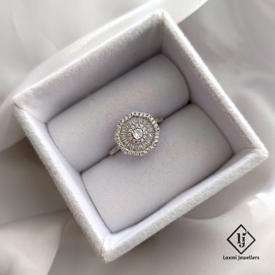 Octagon Halo CZ Diamond Ring for Women – Elegant Designer Cocktail Ring by Laxmi Jewellers