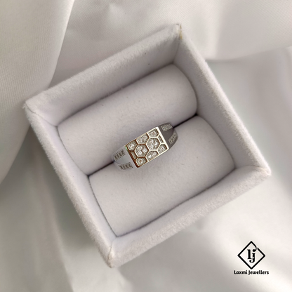 925 Sterling Silver Hexagon Design Men's CZ Ring – Statement Jewelry by Laxmi Jewellers