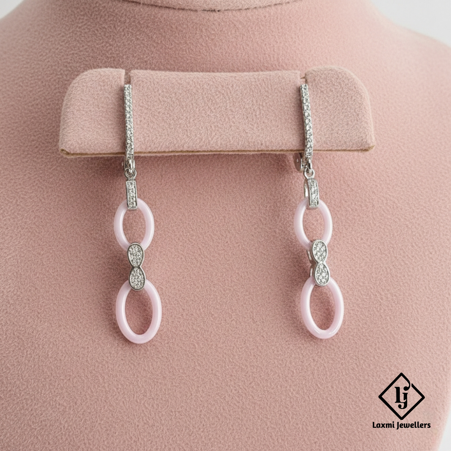 925 Sterling Silver Pink Oval Drop Earrings | Designer Party Wear Earrings for Women