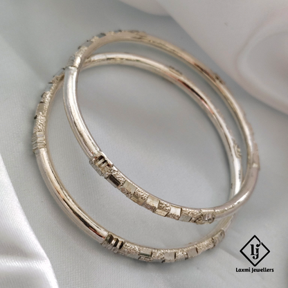 Classic Silver Kada Bangles – Elegant Textured Design, Pure 925 Sterling Silver – Traditional Indian Jewelry