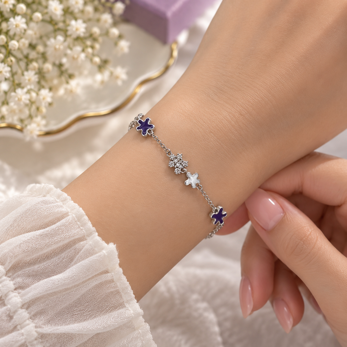 925 Sterling Silver Purple Clover Bracelet for Women | Elegant Ladies Bracelet – Laxmi Jewellers