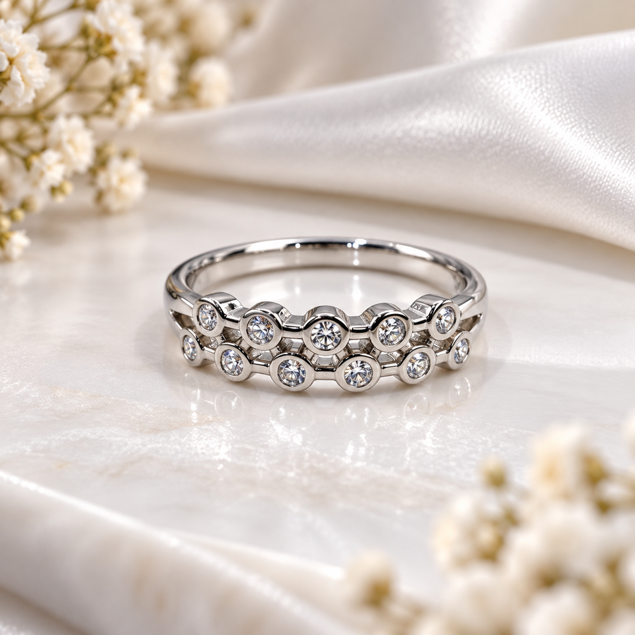 925 Sterling Silver Double Row CZ Ring for Women | Elegant Stone Studded Ladies Ring – Laxmi Jewellers