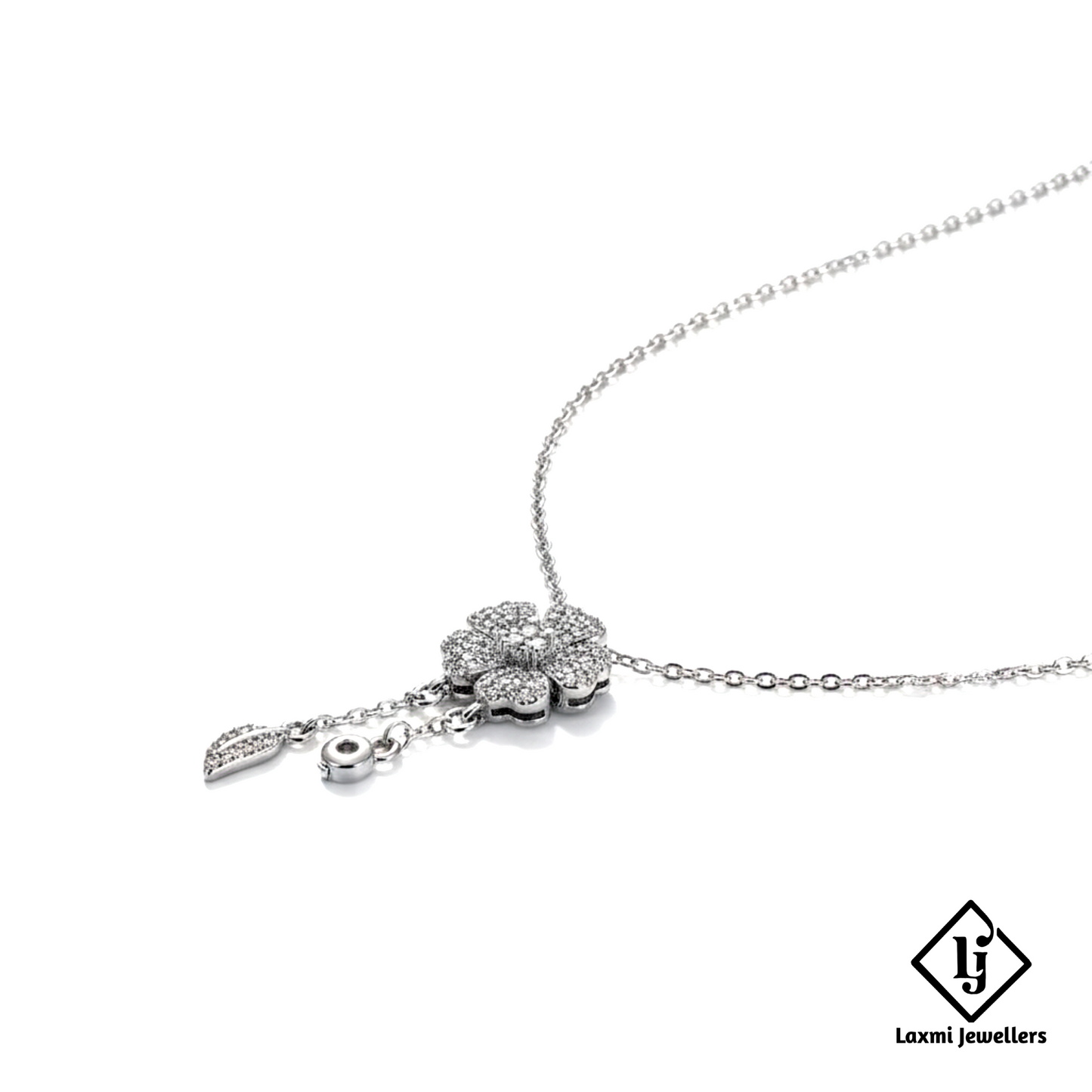 Designer Silver Floral Pendant Necklace for Women | Elegant Crystal Drop Jewellery