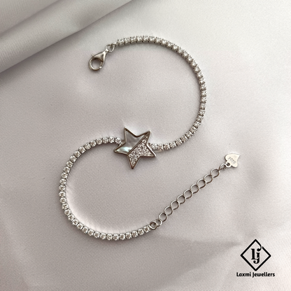 925 Sterling Silver Star Charm Bracelet with CZ Stones – Adjustable Women’s Jewelry