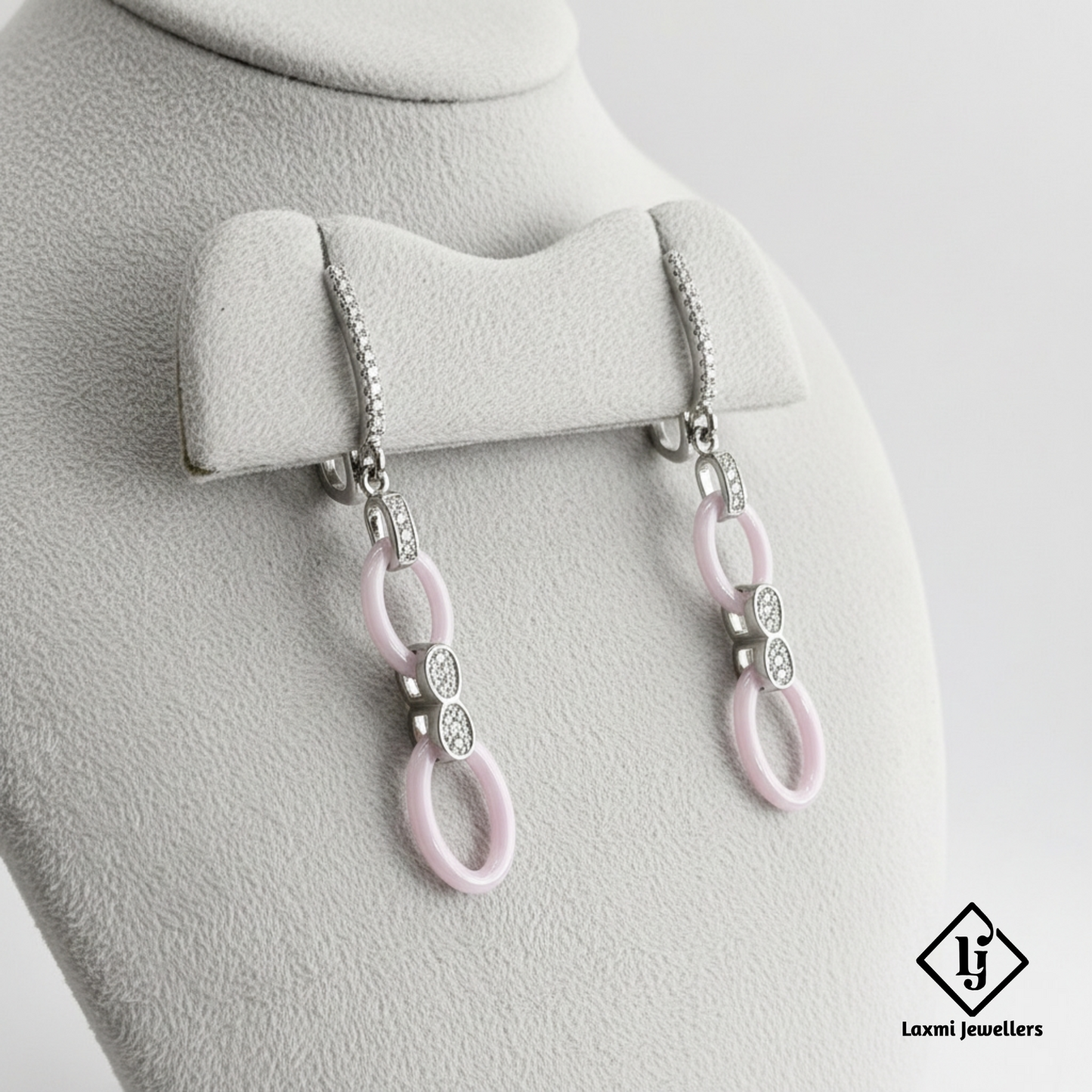 925 Sterling Silver Pink Oval Drop Earrings | Designer Party Wear Earrings for Women