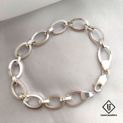 925 Sterling Silver Textured Oval Link Bracelet for Men – Elegant & Durable | Laxmi Jewellers