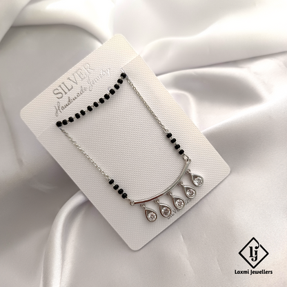Elegant Silver Plated Mangalsutra Necklace with Crystal Drops – Modern Black Bead Design