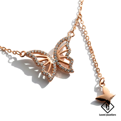 Rose Gold Crystal Butterfly Pendant Necklace for Women | Designer Butterfly Chain