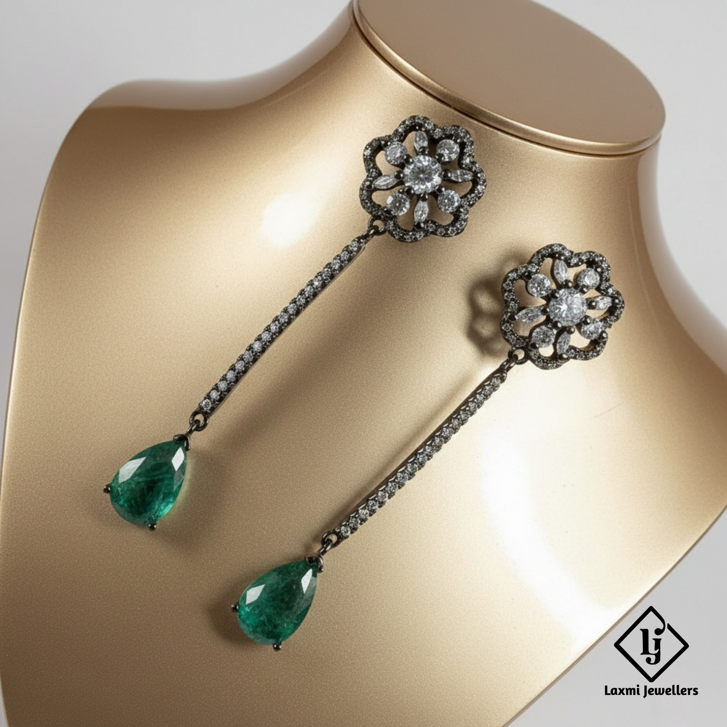 Designer Green Teardrop Long Drop Earrings with CZ Stones | Party & Bridal Wear Earrings for Women