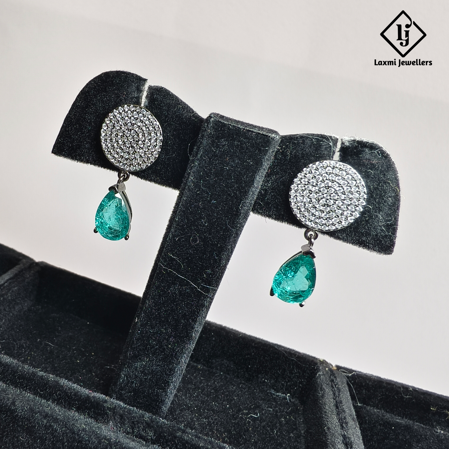 925 Silver Green Stone Drop Earrings for Women | CZ Studded Designer Party Wear Earrings
