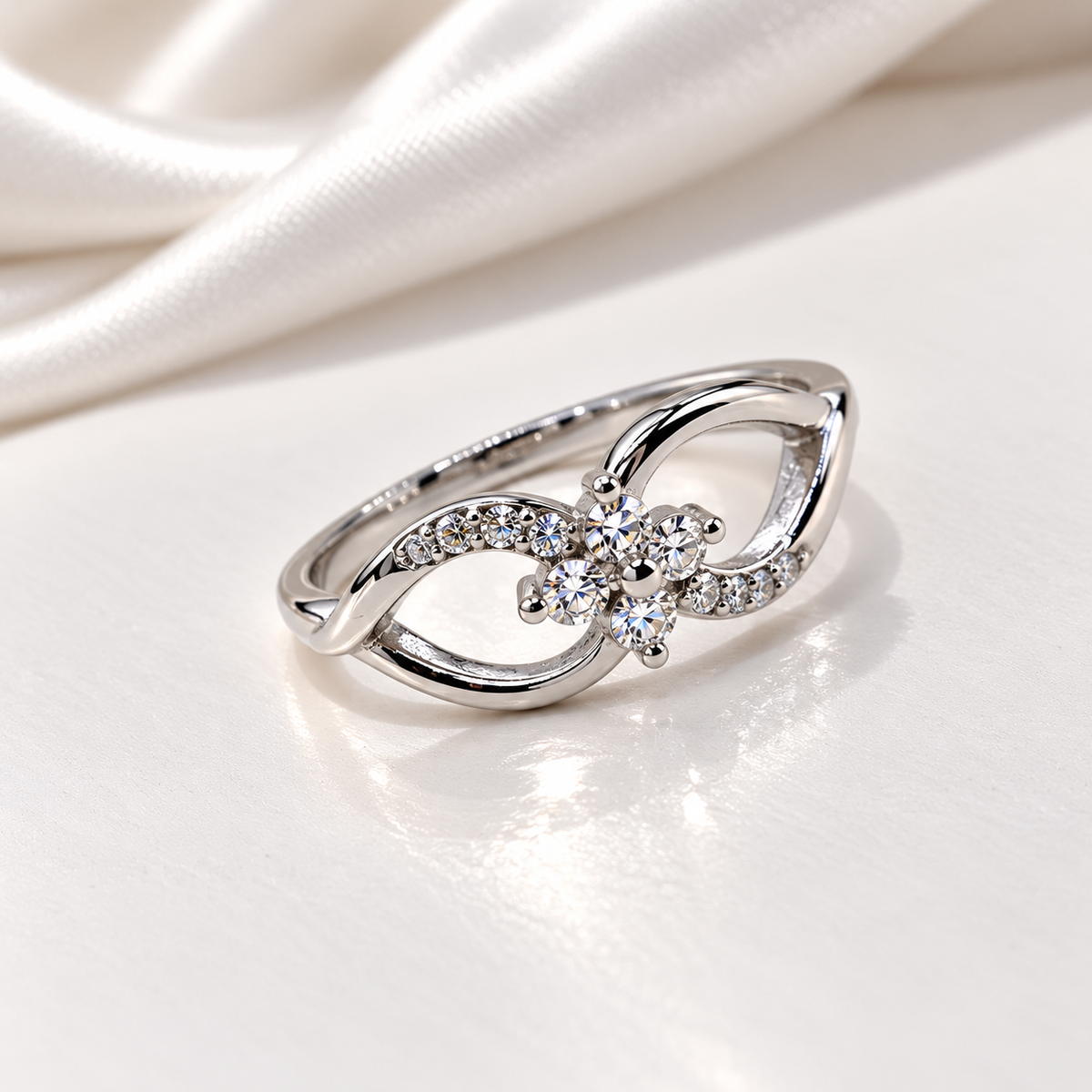 Floral Sparkling Silver Ladies Ring for Women | Elegant CZ Stone Ring – Laxmi Jewellers