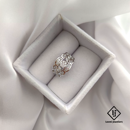 Elegant CZ Baguette and Round Cut Silver Ring for Women – Designer Statement Band