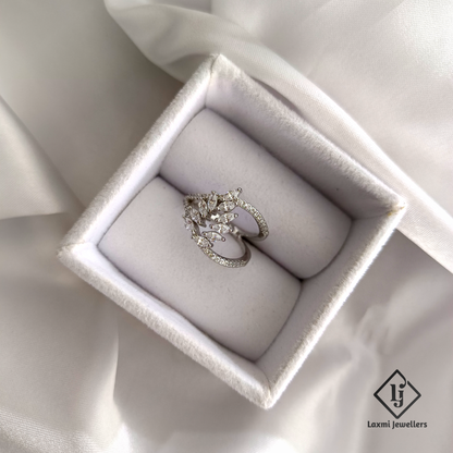 925 Sterling Silver Leaf Design CZ Ring for Women – Elegant Party Wear