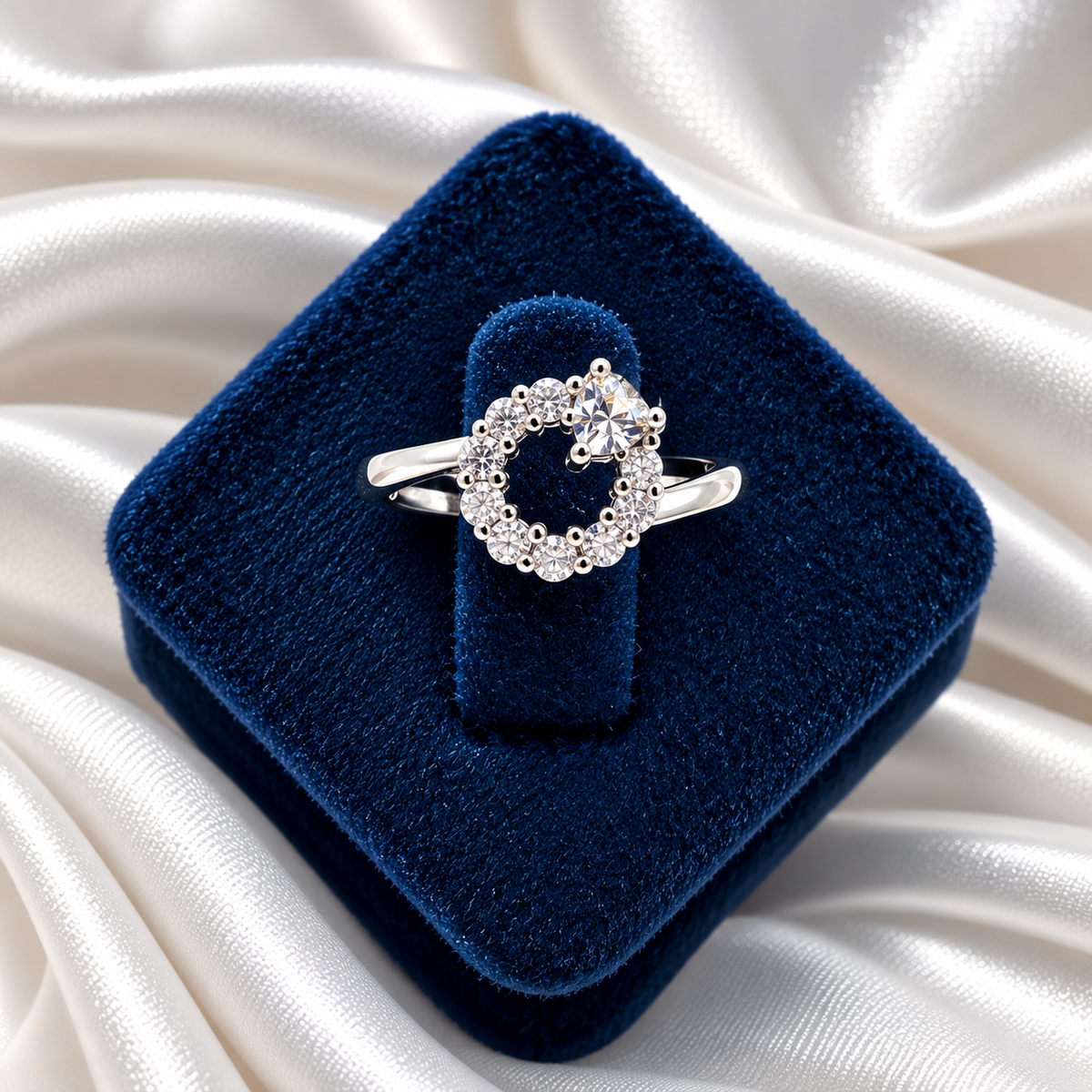 925 Sterling Silver Halo Solitaire Ring for Women | Elegant CZ Stone Ladies Ring – Laxmi Jewellers
