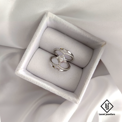 Elegant Dual Band CZ Silver Ring for Women – Modern Geometric Designs