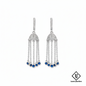 925 Sterling Silver Bali Style Jhumka Earrings with Blue Stones | Chain Drop Designer Earrings