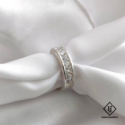 925 Silver Princess-Cut CZ Band Ring for Women – Elegant & Timeless Design