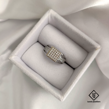 925 Silver Men's Statement Ring with CZ Diamond Square Design