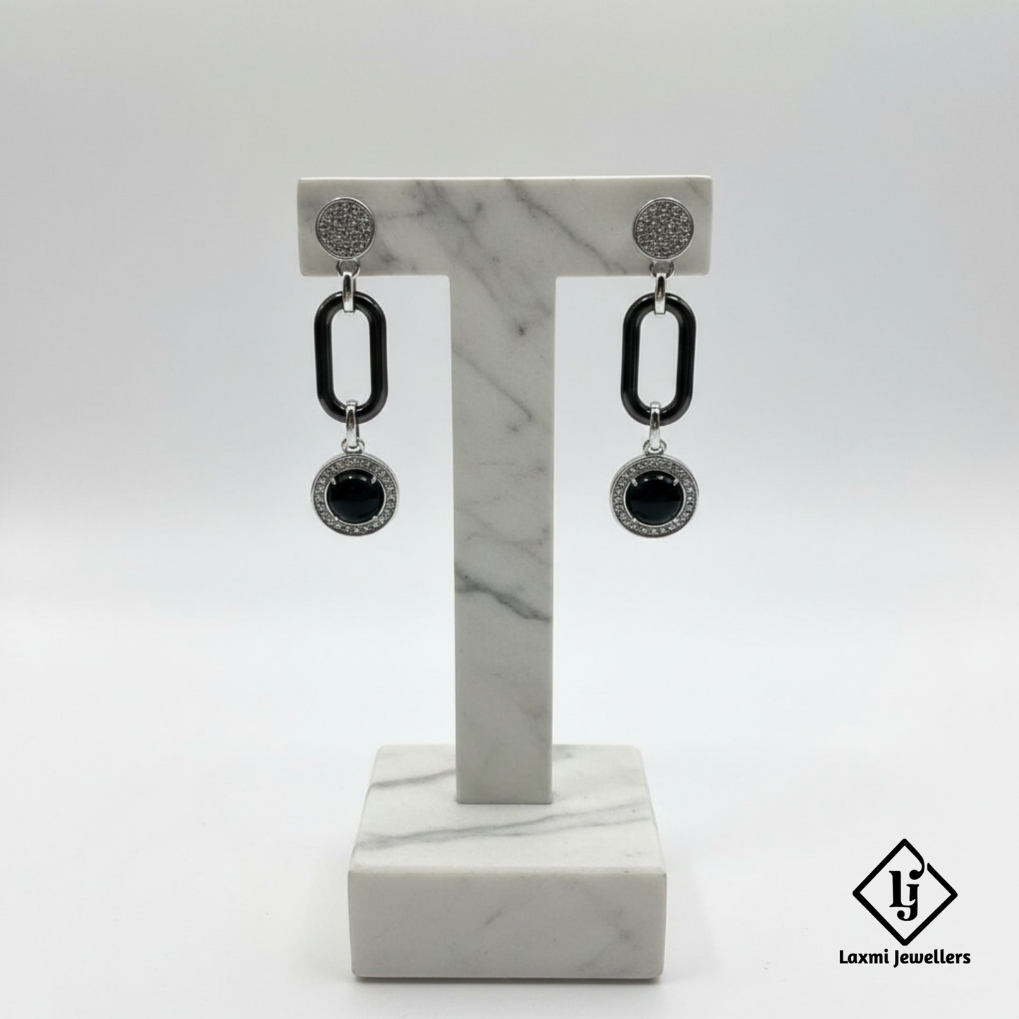925 Silver Black Stone Designer Drop Earrings for Women | CZ Studded Party Wear Earrings