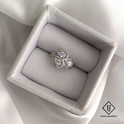 925 Sterling Silver Double Teardrop CZ Ring for Women – Stylish Adjustable Cocktail Ring | Laxmi Jewellers