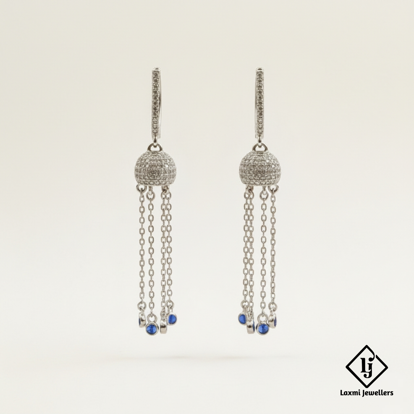925 Sterling Silver Bali Style Chain Drop Earrings with Blue Stones | Designer Silver Earrings for Women