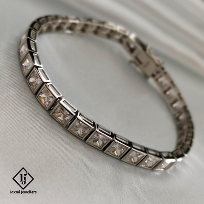 Elegant Square-Cut Diamond Tennis Bracelet – Sterling Silver Sparkle Bracelet for Women