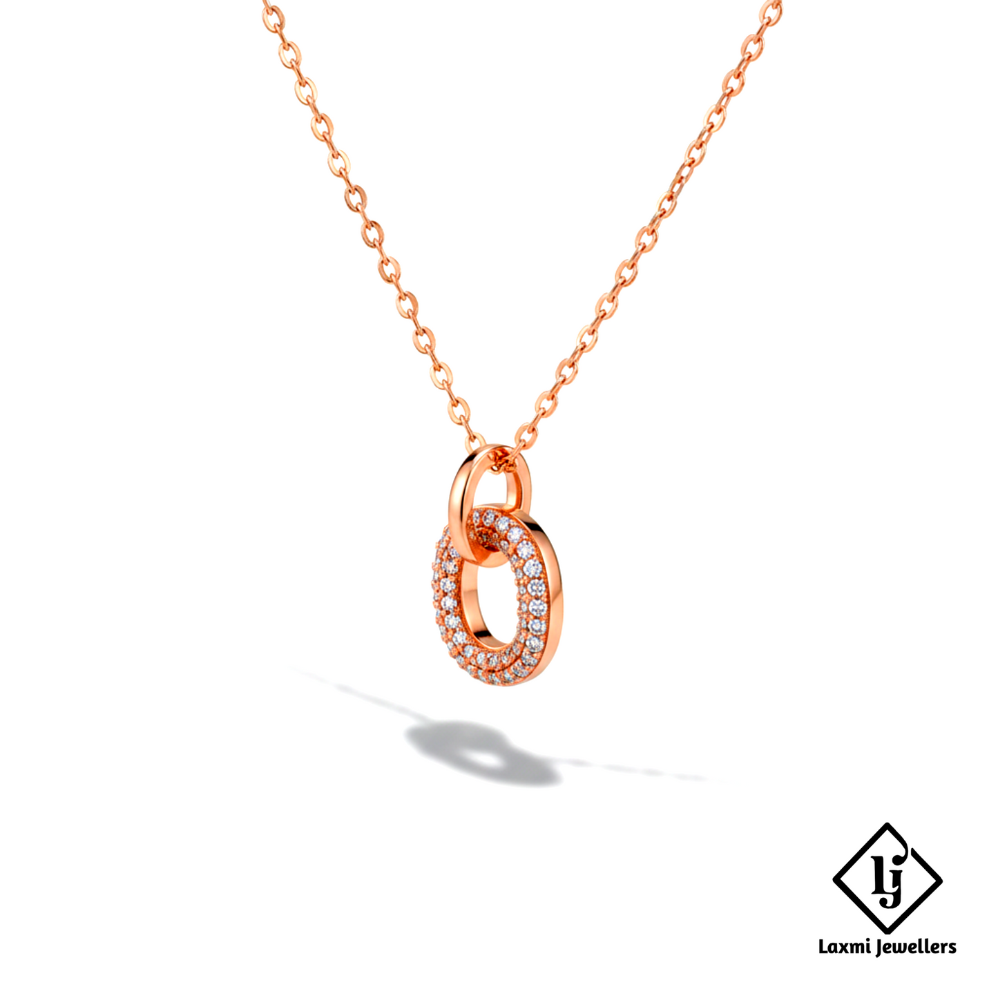 925 Sterling Silver Rose Gold Circular Diamond Pendant Necklace for Women | Crystal Studded Designer Chain