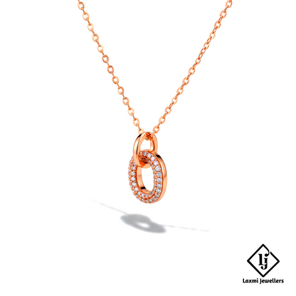 925 Sterling Silver Rose Gold Circular Diamond Pendant Necklace for Women | Crystal Studded Designer Chain