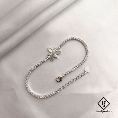 925 Silver CZ Flower Bracelet for Women – Adjustable Elegant Party Wear