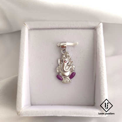 925 Silver Ganesh Pendant with Purple Enamel | Laxmi Jewellers