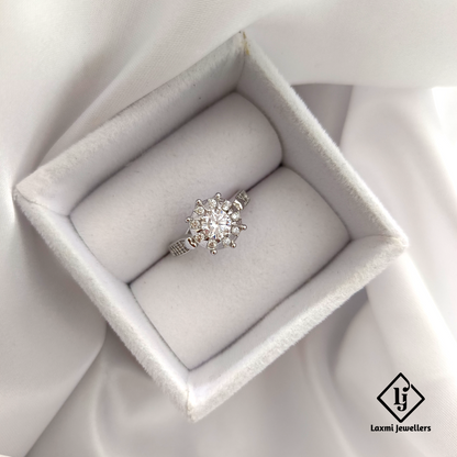 Sparkling Solitaire Flower Design CZ Ring for Women – Elegant Silver Finish
