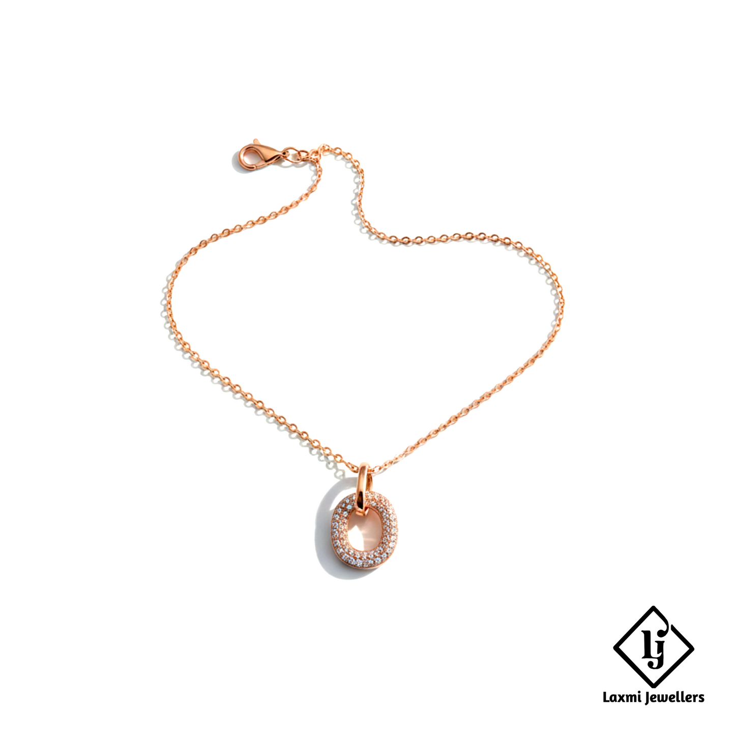 925 Sterling Silver Rose Gold Circular Diamond Pendant Necklace for Women | Crystal Studded Designer Chain