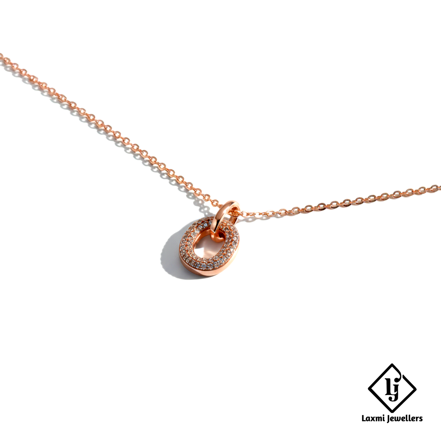 925 Sterling Silver Rose Gold Circular Diamond Pendant Necklace for Women | Crystal Studded Designer Chain