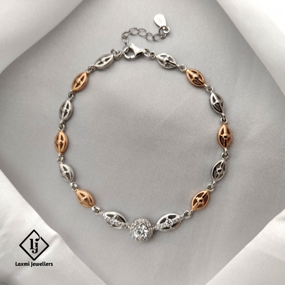 925 Sterling Silver Rose Gold Dual Tone CZ Bracelet for Women – Elegant Designer Chain by Laxmi Jewellers