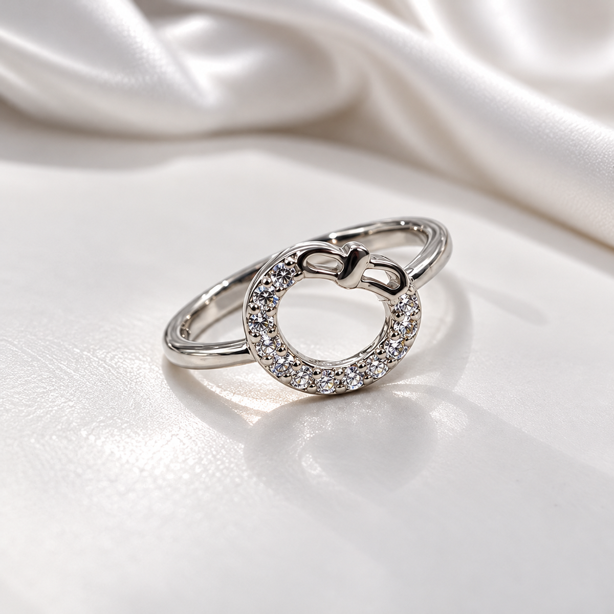 925 sterling silver Elegant Circle Crystal Ladies Ring for Women | Stylish Bow Design Silver Ring – Laxmi Jewellers