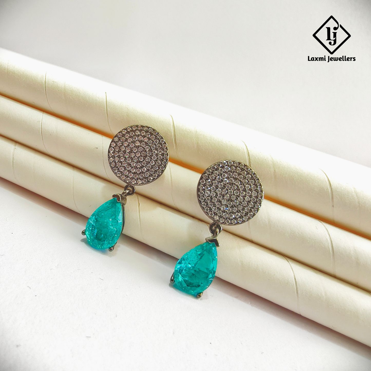925 Silver Green Stone Drop Earrings for Women | CZ Studded Designer Party Wear Earrings