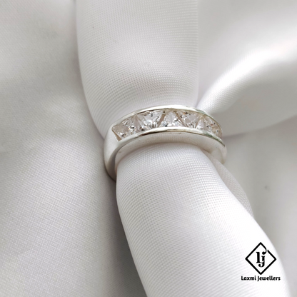 925 Silver Princess-Cut CZ Band Ring for Women – Elegant & Timeless Design