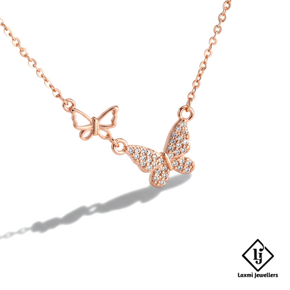 Rose Gold Butterfly Pendant Necklace for Women | Designer Crystal Butterfly Chain