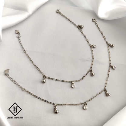 925 Sterling Silver Anklets with Dangle Charms – Elegant Chain Design